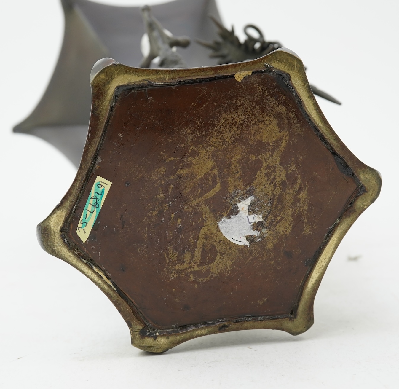 A Japanese bronze 'dragon' hexagonal beaker vase, Meiji period